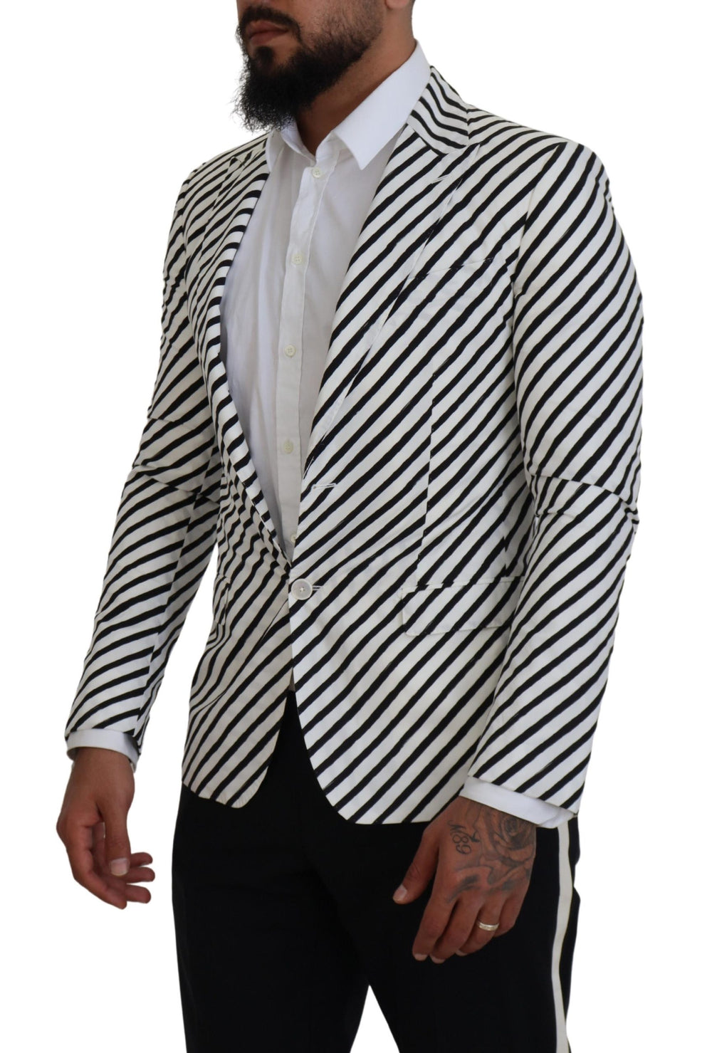 White Black Striped Slim Fit Jacket Blazer mens luxury fashion - Mens Edit