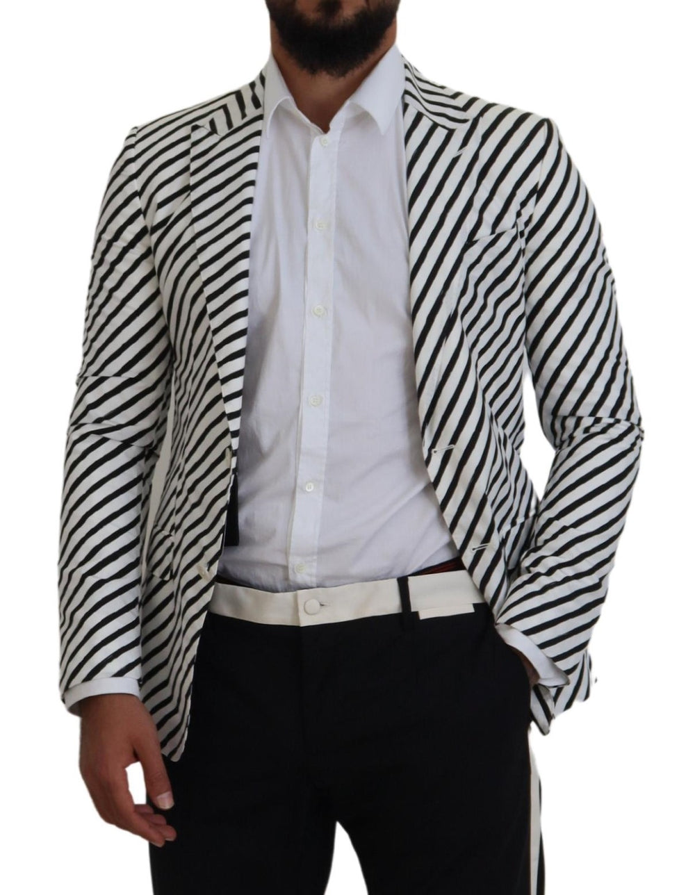 Dolce & Gabbana Cotton Blazer in White with Black Stripes
