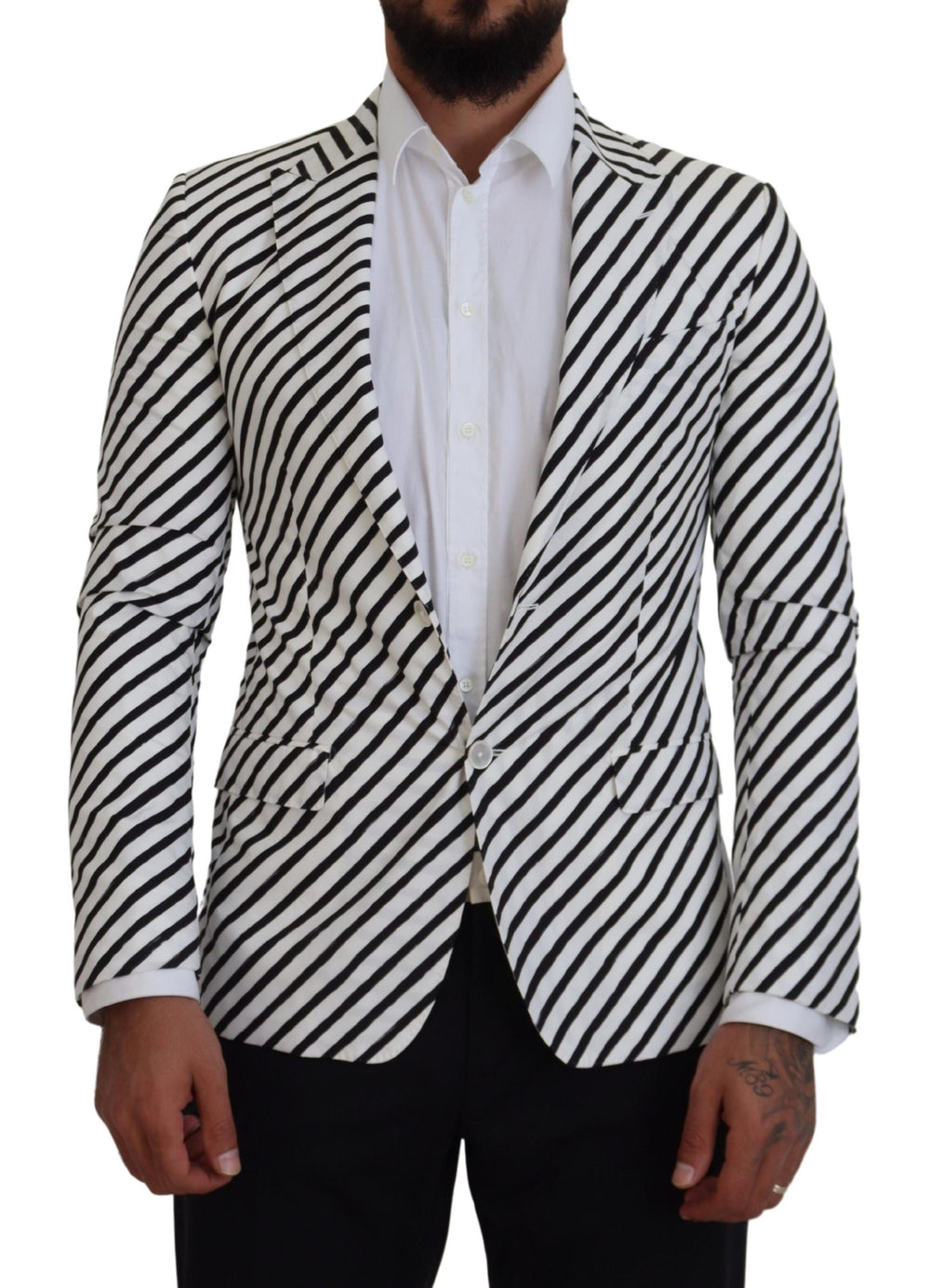 Dolce & Gabbana Cotton Blazer in White with Black Stripes