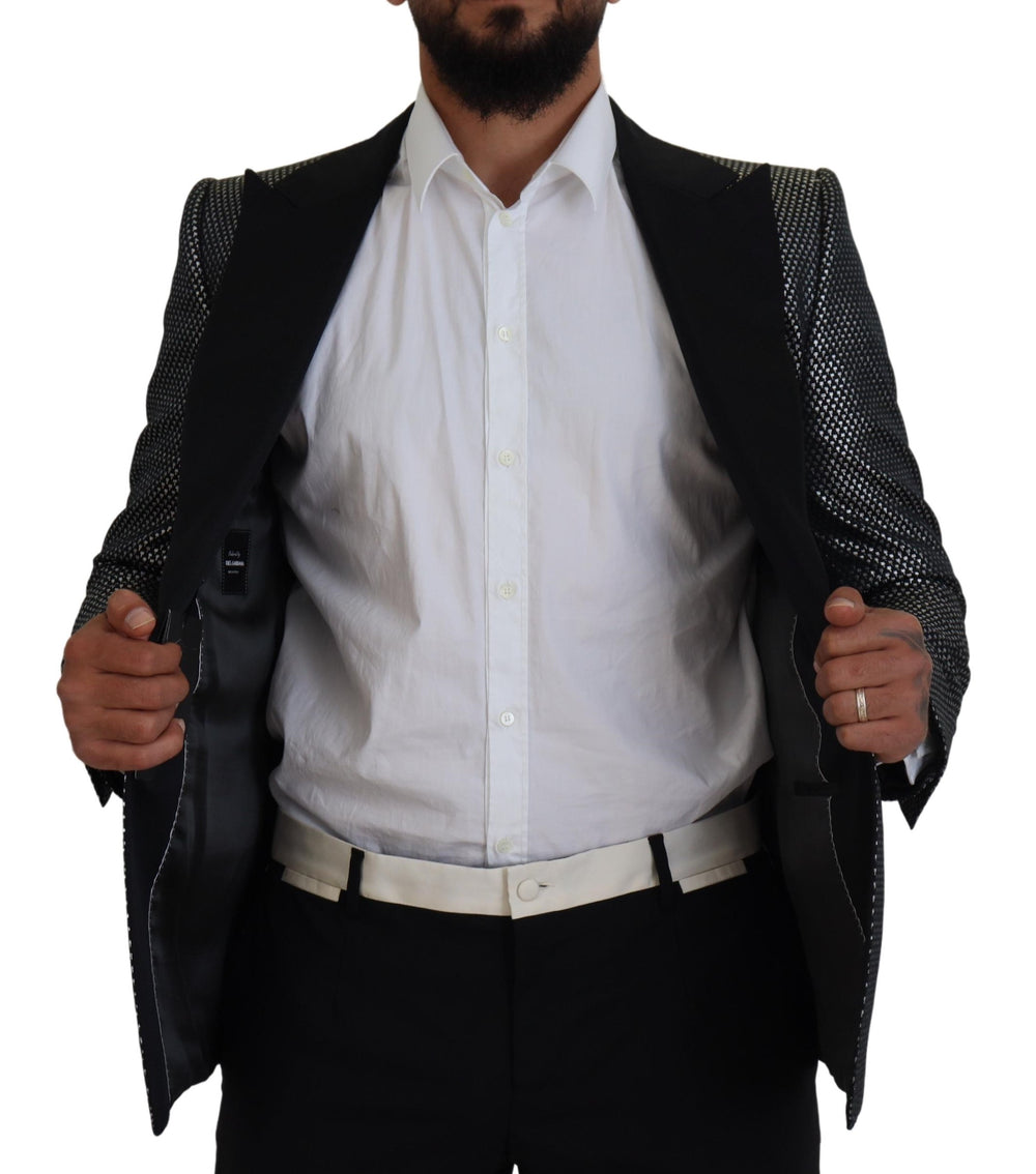Dolce & Gabbana Jacquard Slim Fit Blazer in Black and Silver