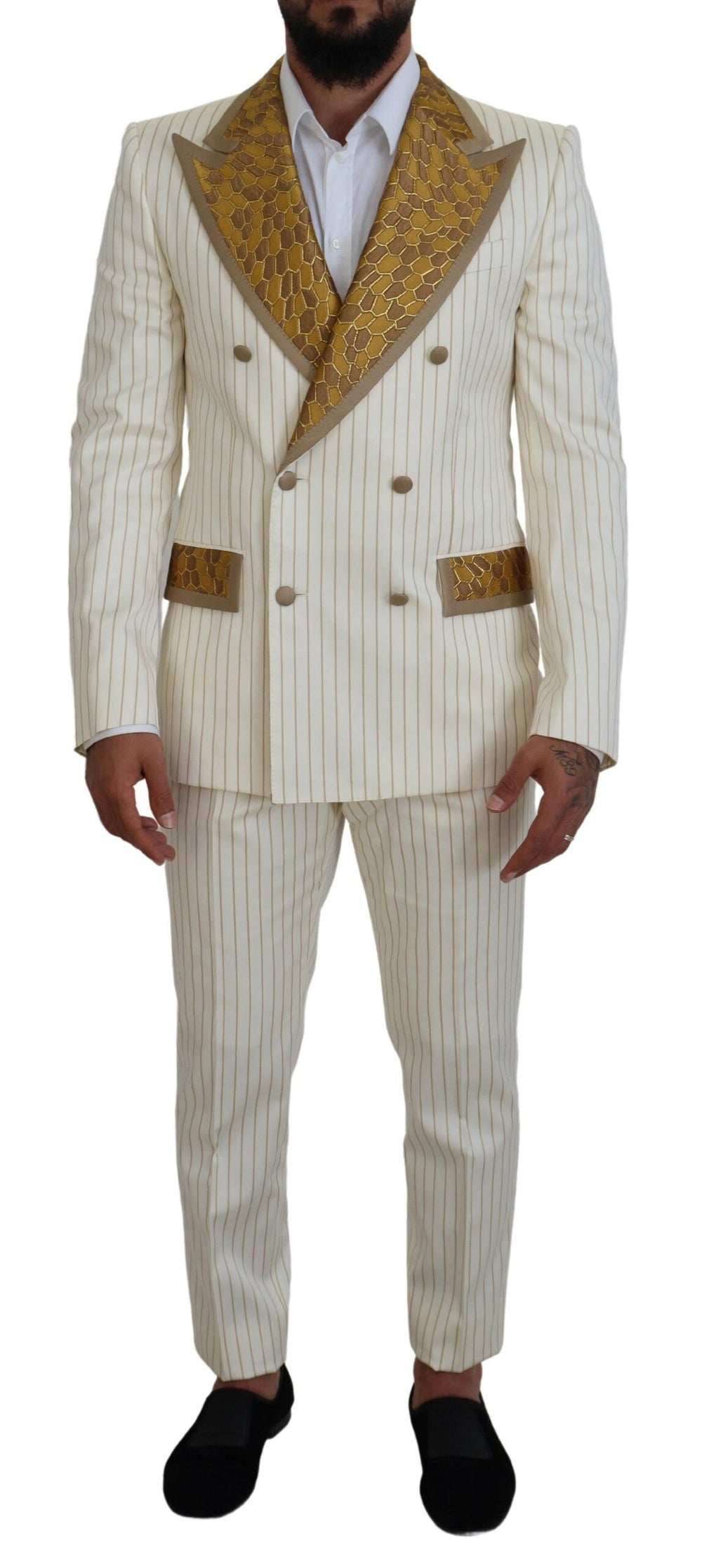 Dolce & Gabbana Off-White and Gold Double-Breasted Slim Fit Suit
