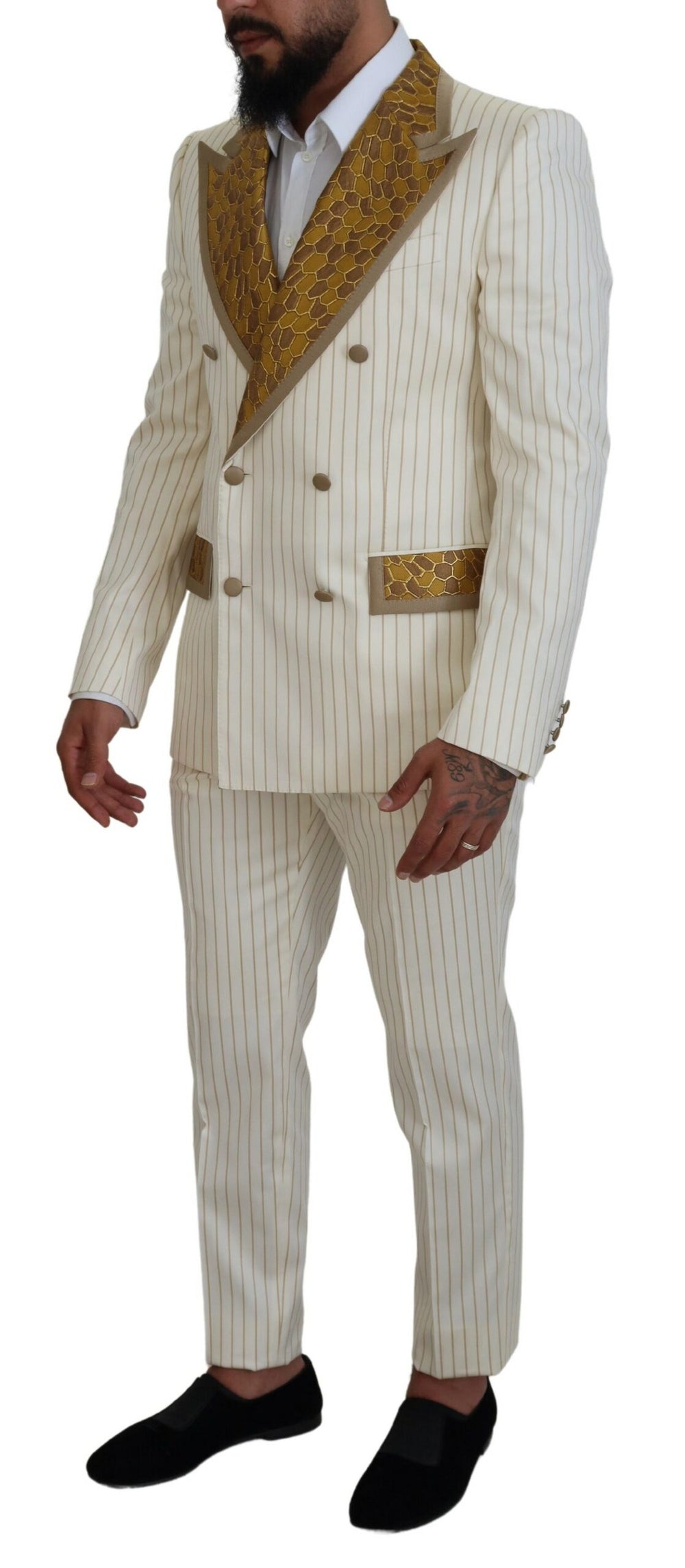 Dolce & Gabbana Off-White and Gold Double-Breasted Slim Fit Suit