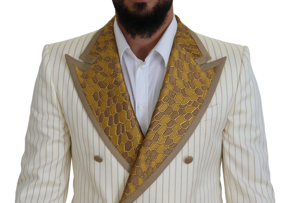 Dolce & Gabbana Off-White and Gold Double-Breasted Slim Fit Suit
