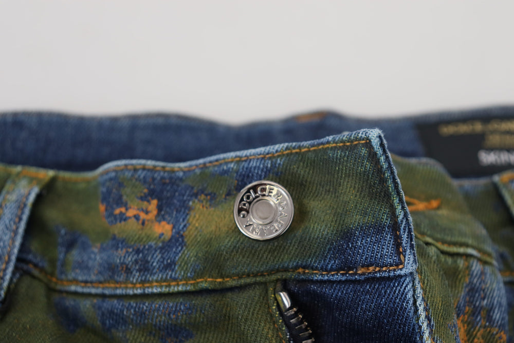 Dolce & Gabbana Skinny Cotton Denim Jeans in Blue-Green Wash