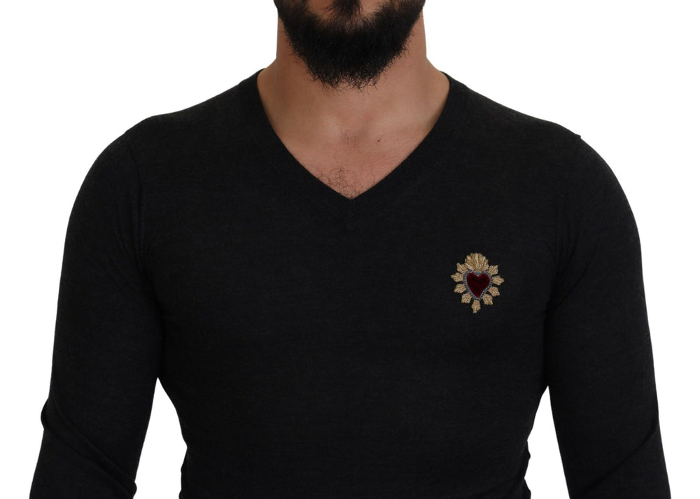 Dolce & Gabbana 100% Cashmere V-Neck Sweater in Gray