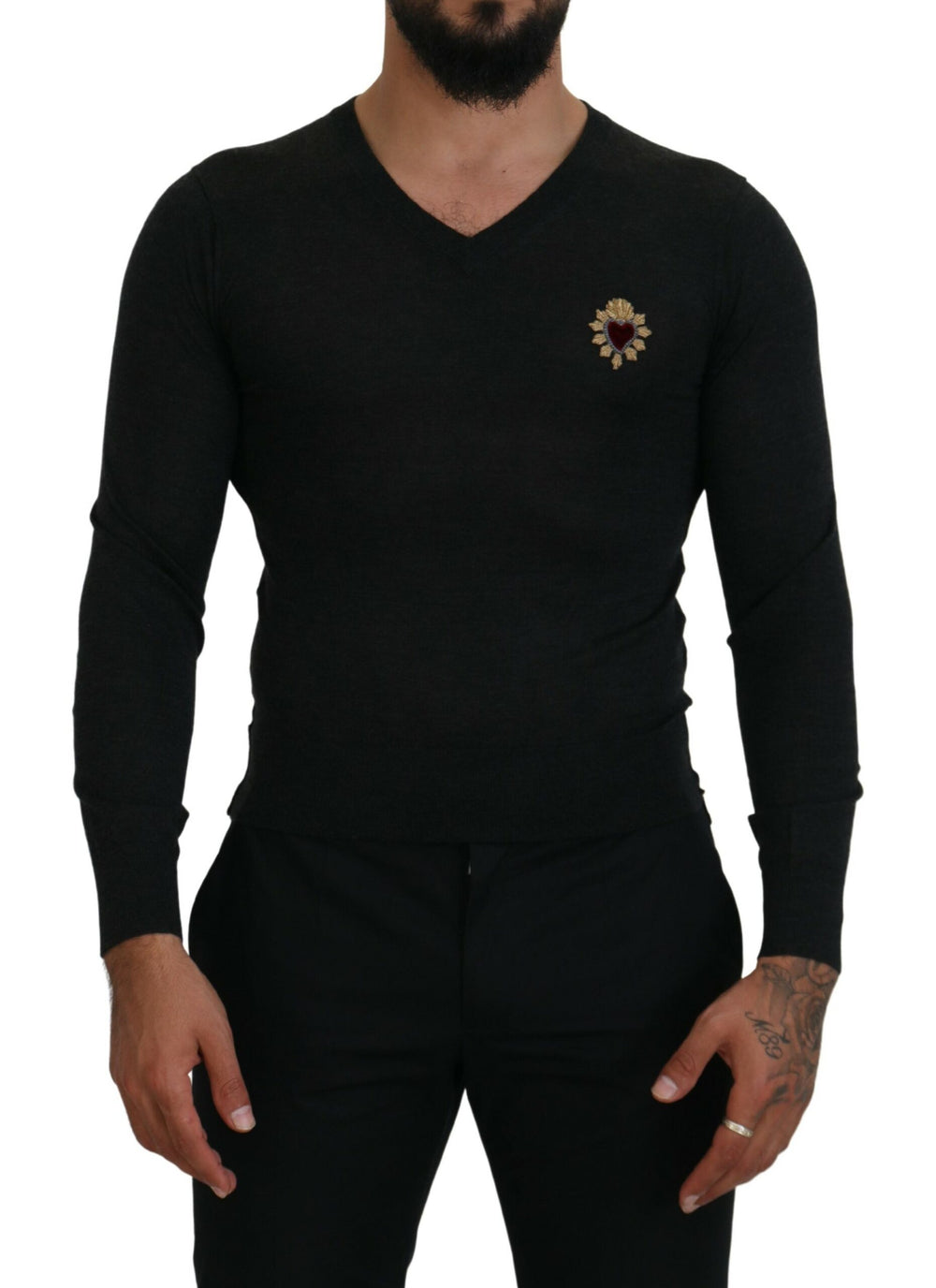 Dolce & Gabbana 100% Cashmere V-Neck Sweater in Gray