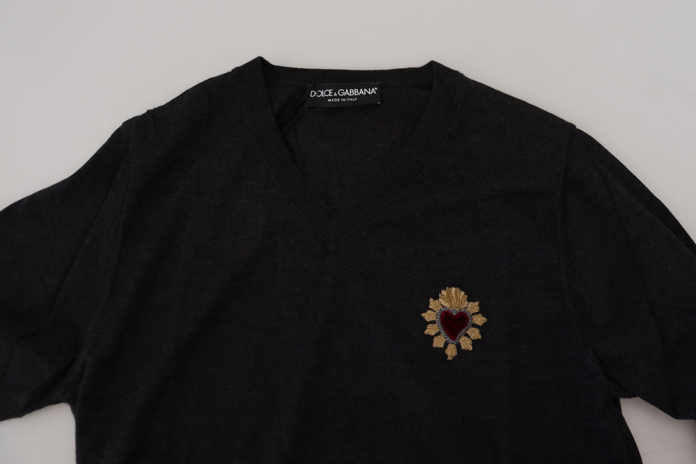 Dolce & Gabbana 100% Cashmere V-Neck Sweater in Gray