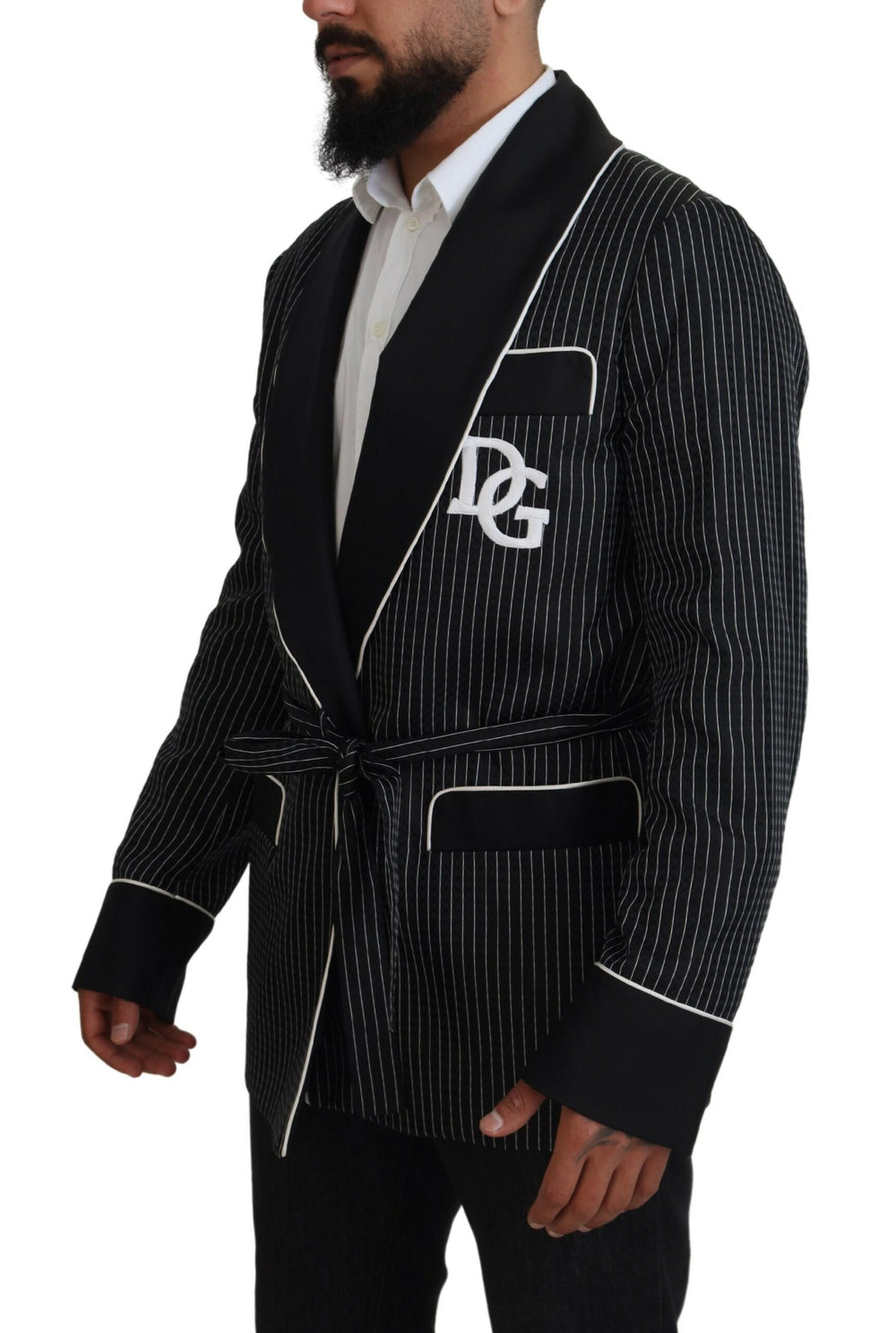 Dolce & Gabbana Striped Robe Blazer in Black and White