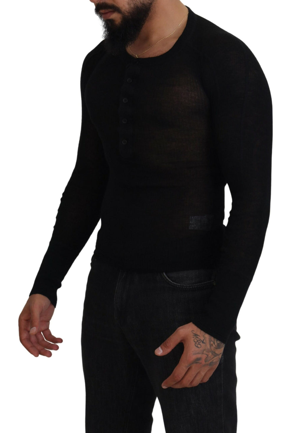 Dolce & Gabbana 100% Cashmere Button Pullover Sweater in Black