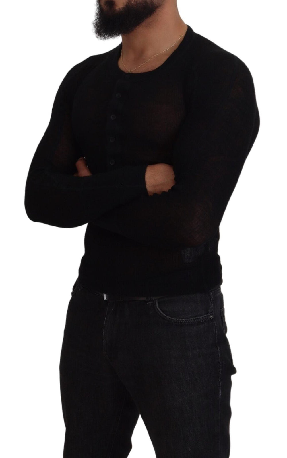 Dolce & Gabbana 100% Cashmere Button Pullover Sweater in Black