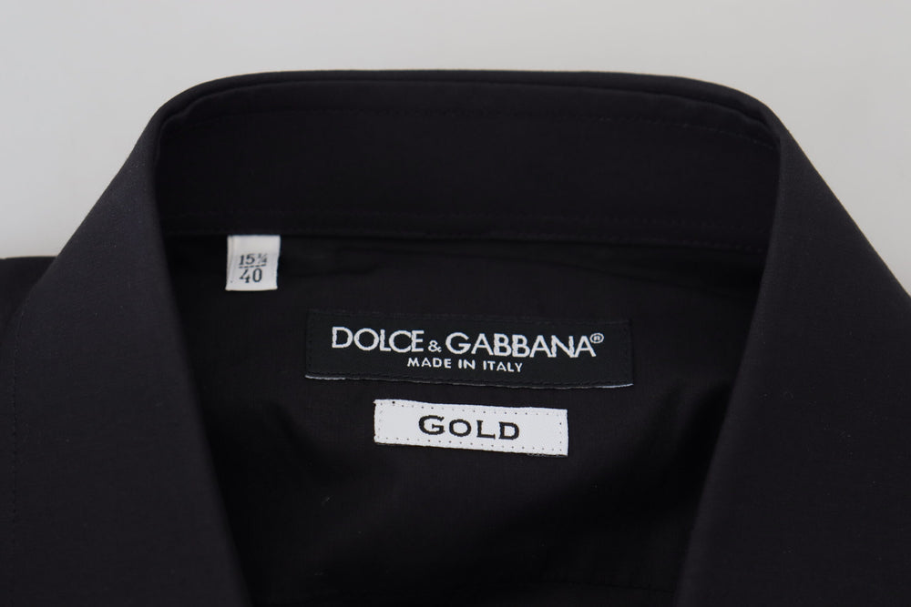 Dolce & Gabbana Πουκάμισο από 100% Βαμβάκι με Floral Κέντημα ΧΡΥΣΌ σε Μαύρο