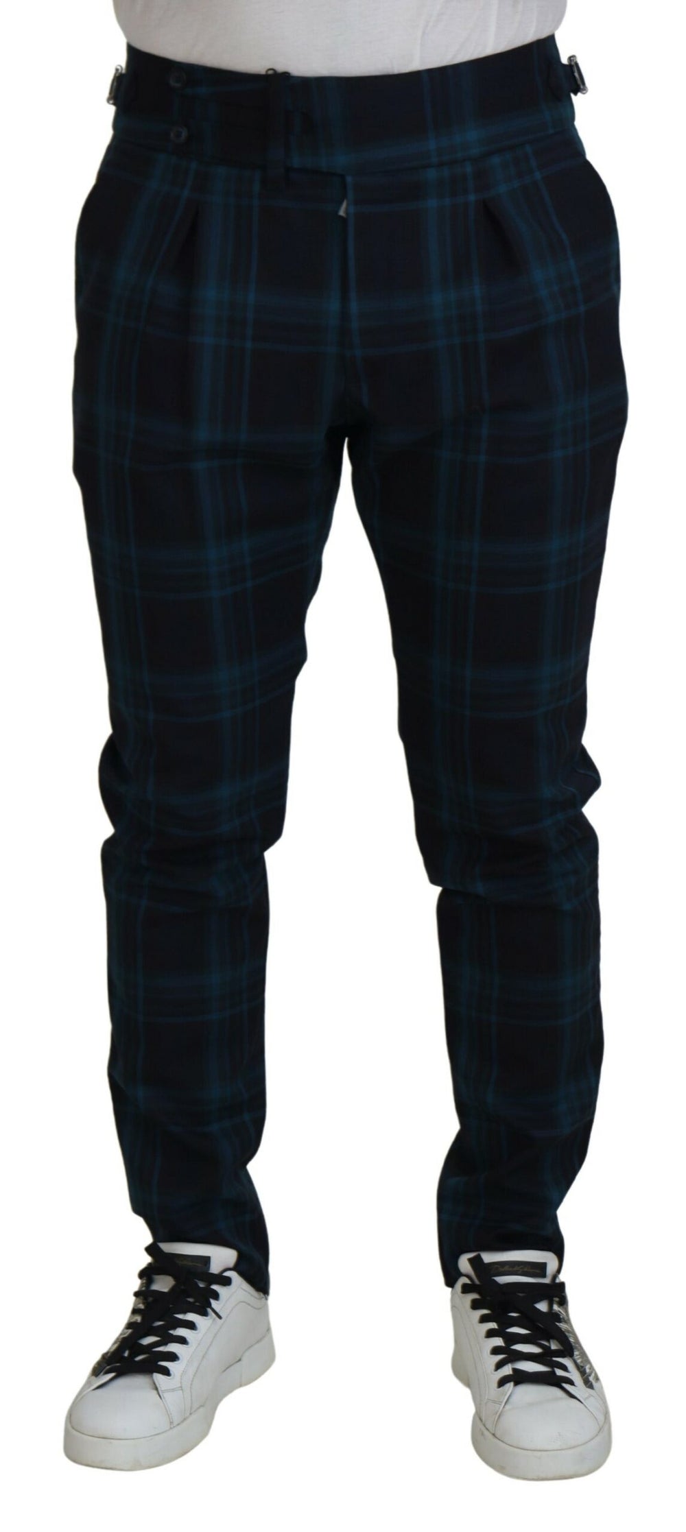 Blue Purple Plaid Wool Trousers Pants mens luxury fashion - Mens Edit