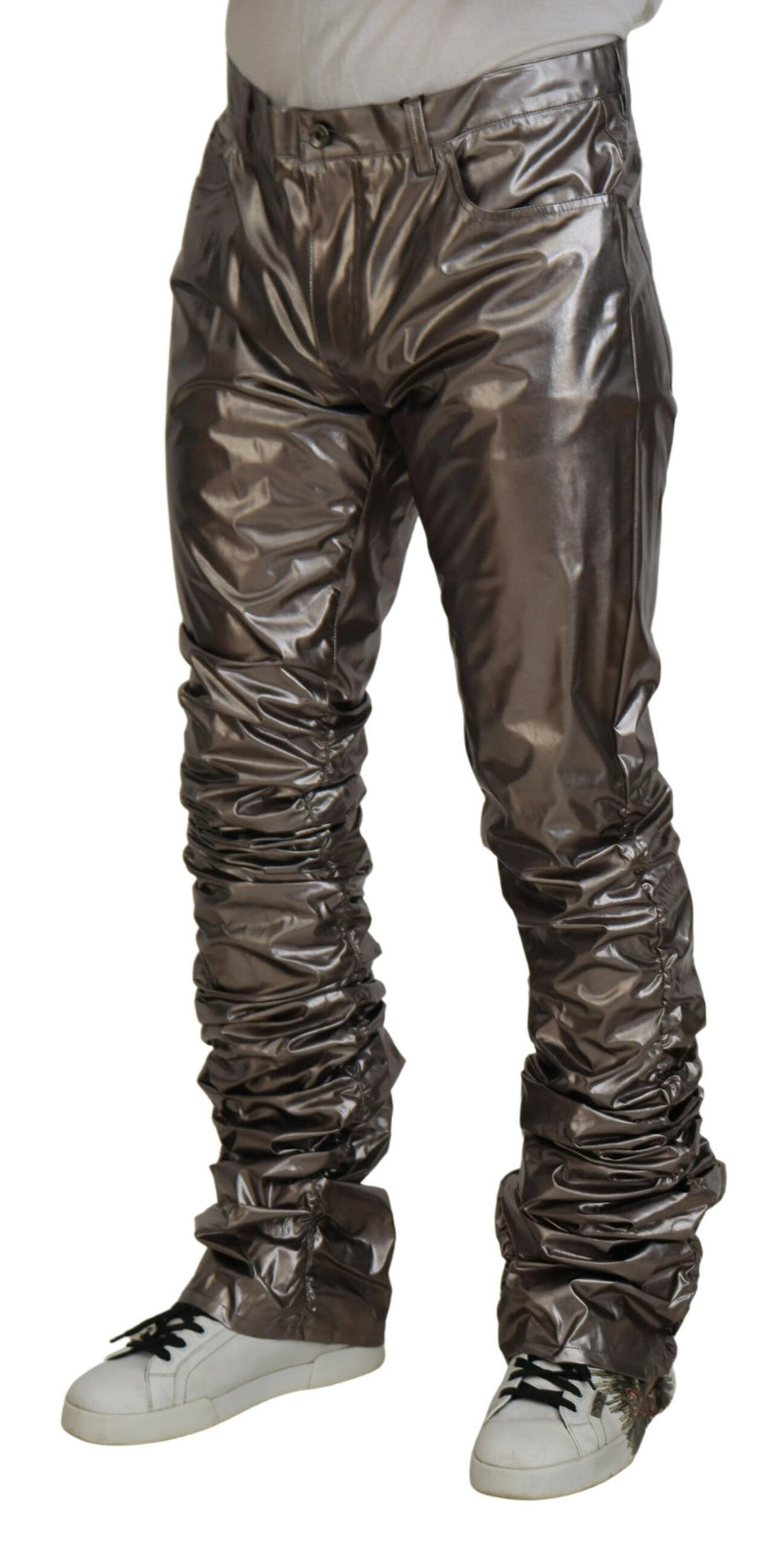 Dolce & Gabbana Silver Metallic Nylon Stretch Trousers