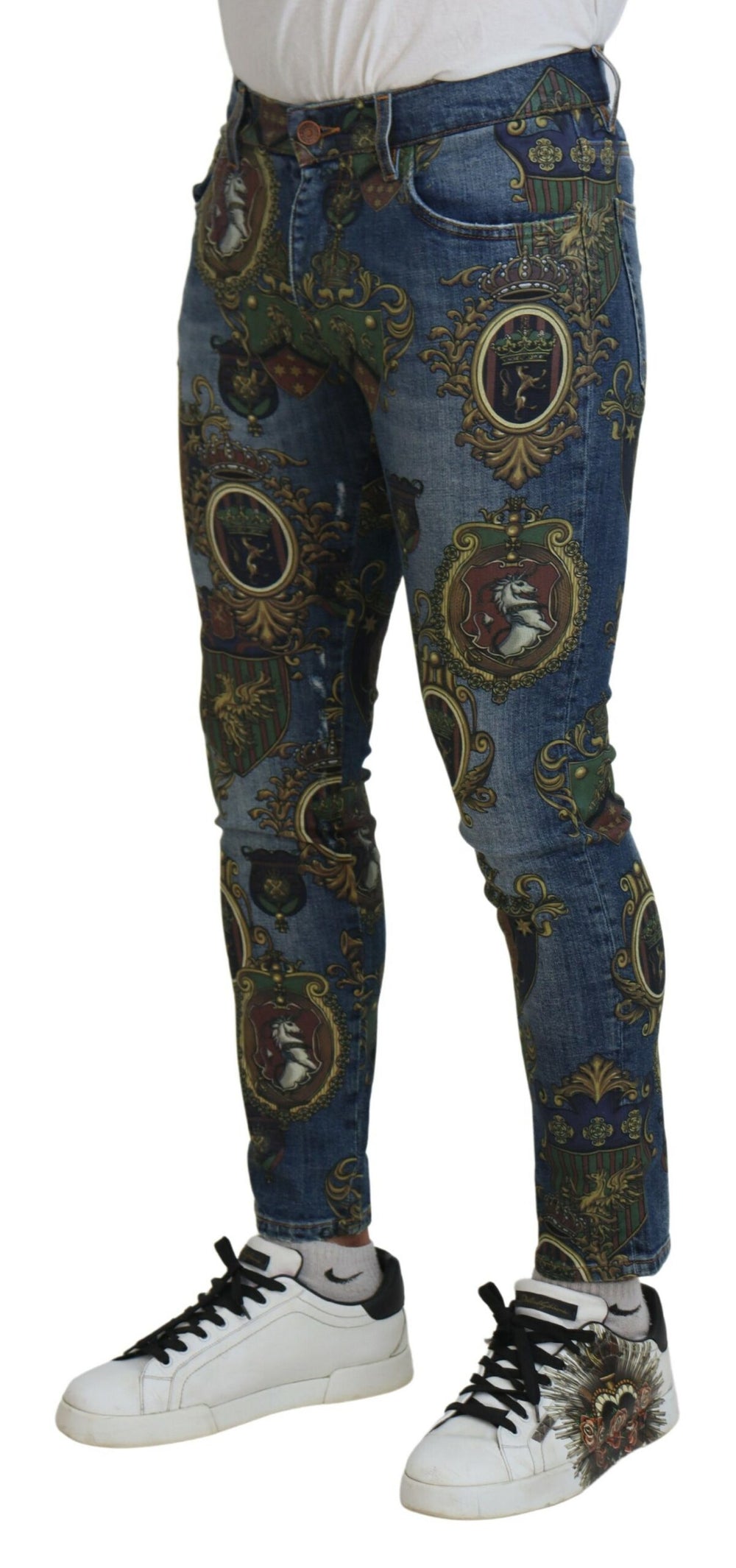 Blue Medal Print Slim Fit Cotton Jeans mens luxury fashion - Mens Edit