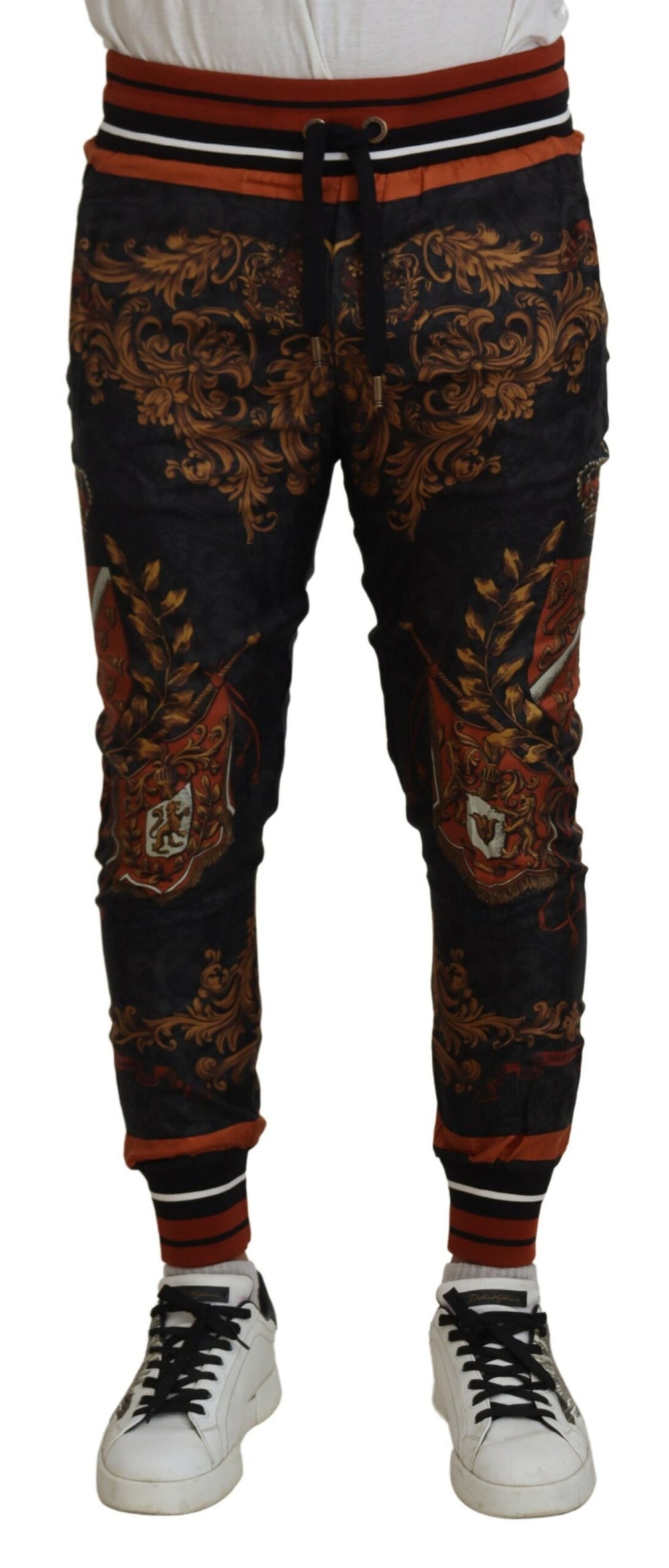 Gray Silk Baroque Crown Trousers Sport Pants mens luxury fashion - Mens Edit