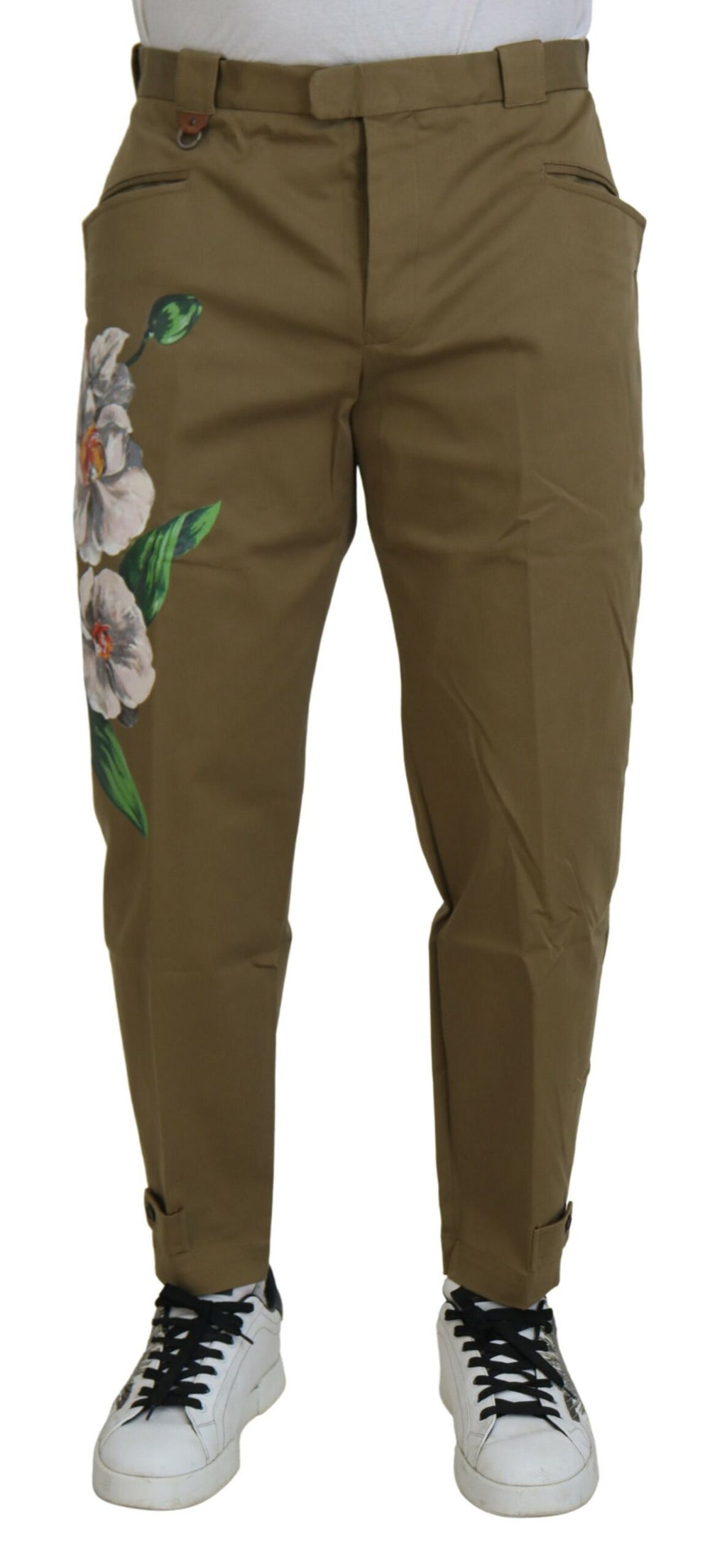 Beige Cotton Stretch Floral Chinos Pants mens luxury fashion - Mens Edit