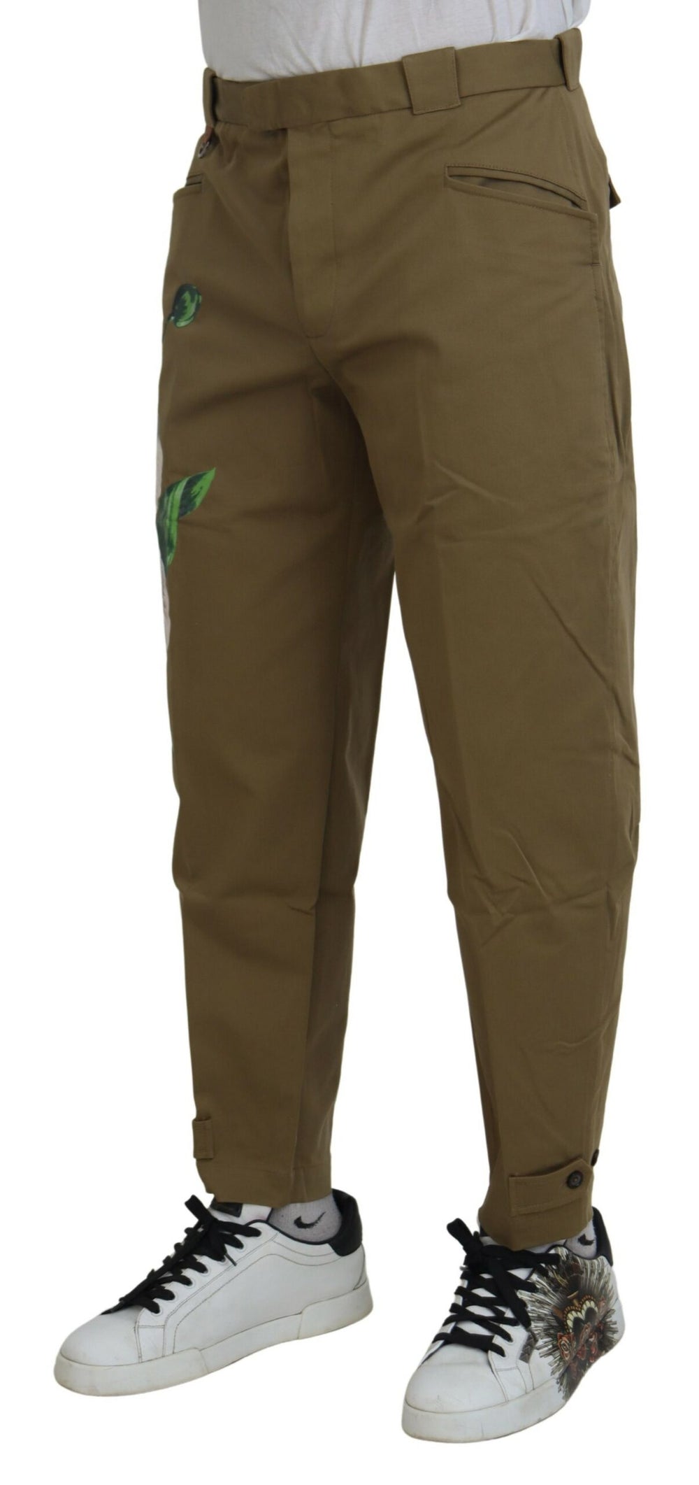 Dolce & Gabbana Floral Cotton Chinos in Beige