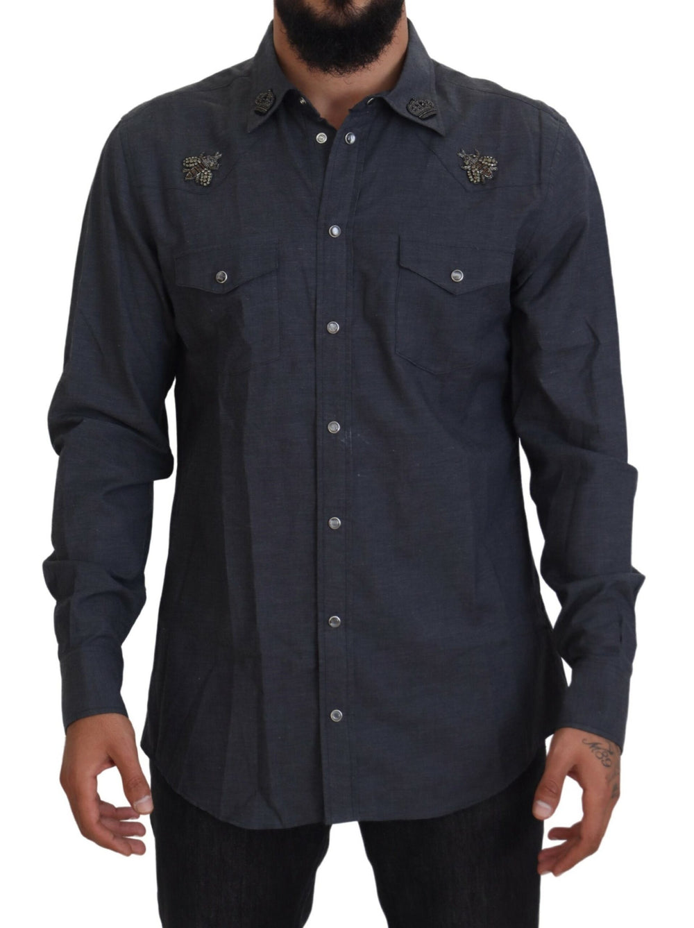 Dolce & Gabbana Crystal Bee Denim Shirt in Blue