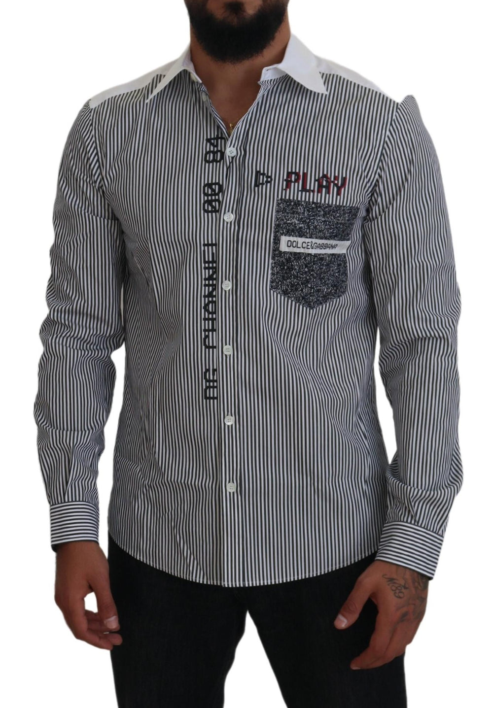 Dolce & Gabbana Slim Fit Shirt in Grey and White Stripe