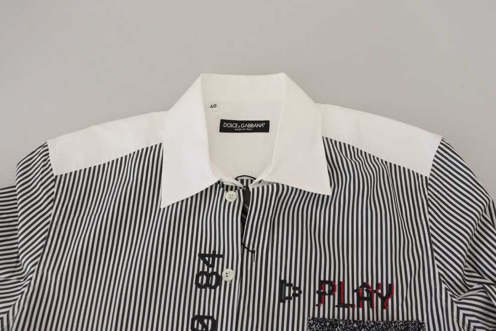 Dolce & Gabbana Slim Fit Shirt in Grey and White Stripe