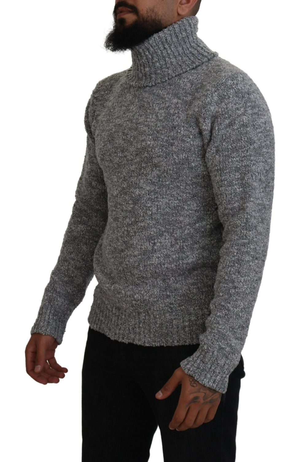 Gray Wool Knit Turtleneck Pullover Sweater mens luxury fashion - Mens Edit
