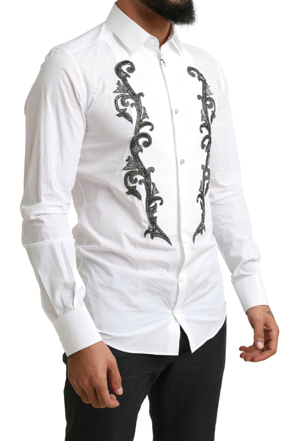 White Tuxedo Slim Fit Baroque Shirt mens luxury fashion - Mens Edit