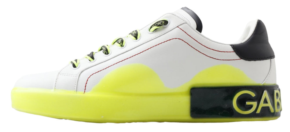 Dolce & Gabbana Portofino Leather Sneakers in White and Yellow