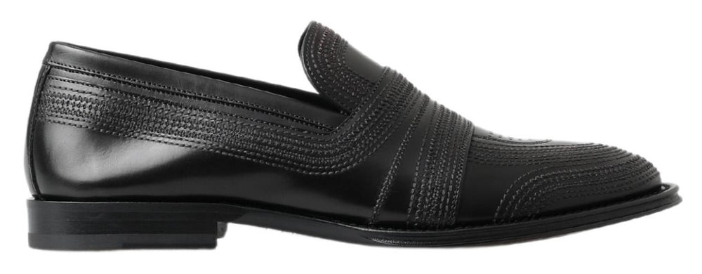 Black Leather Slipper Loafers Stitched Shoes mens luxury fashion - Mens Edit