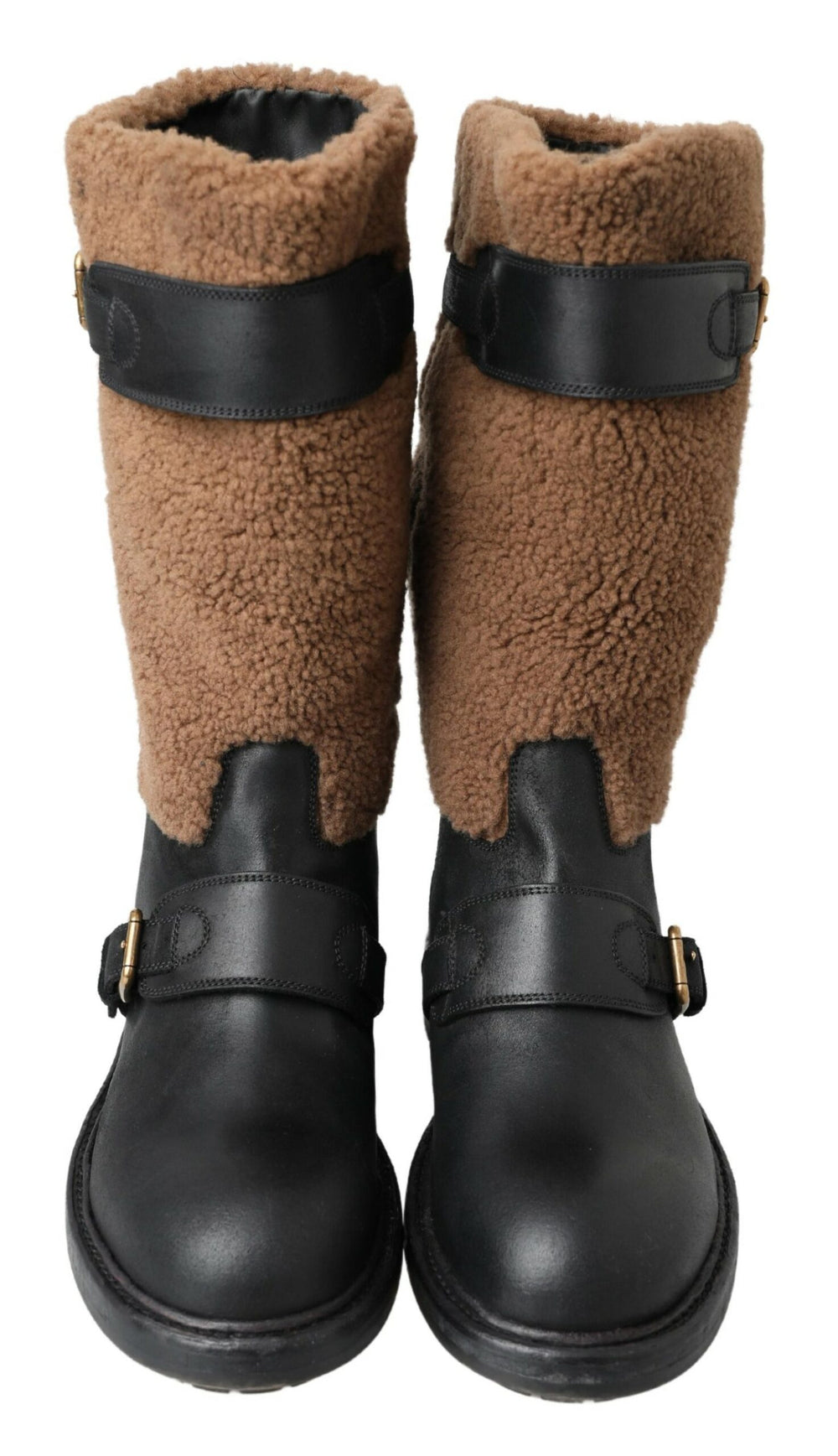 Dolce & Gabbana Leather and Shearling Boots in Black and Brown