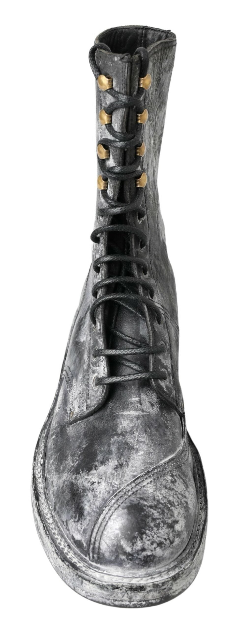 Dolce & Gabbana Leather Mid-Calf Lace-Up Boots in Black