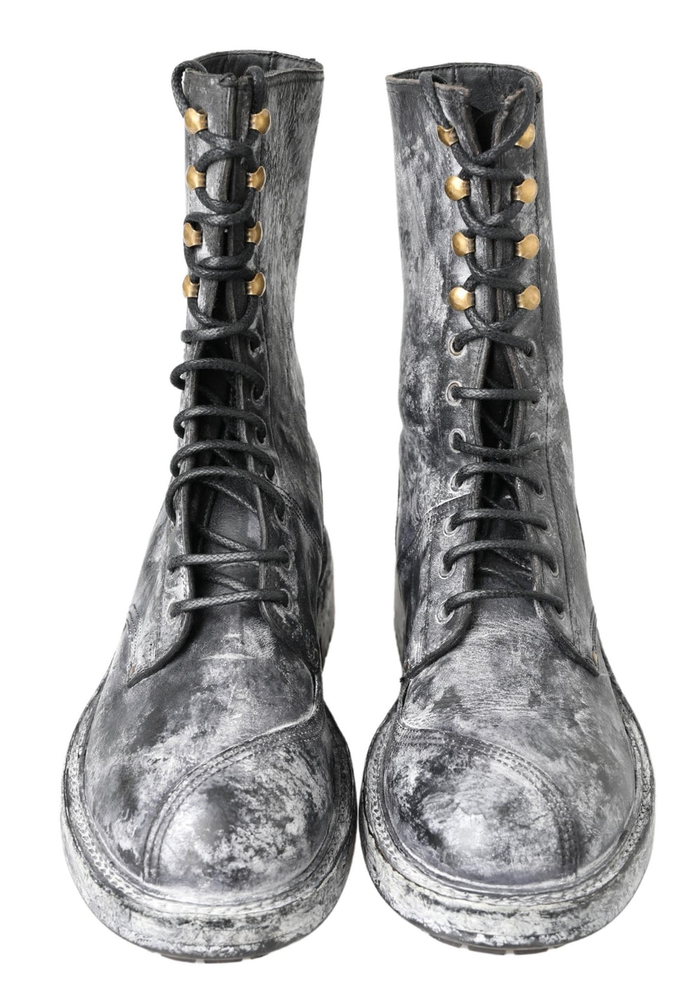 Dolce & Gabbana Leather Mid-Calf Lace-Up Boots in Black