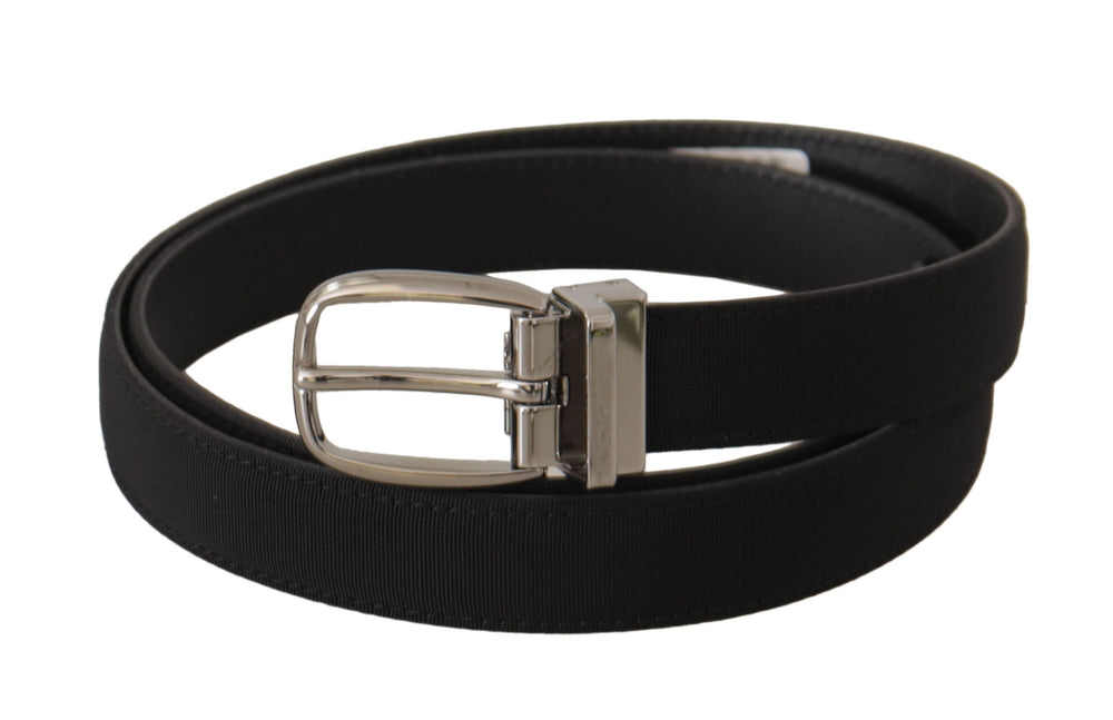 Black Calf Canvas Silver Tone Logo Metal Belt mens luxury fashion - Mens Edit