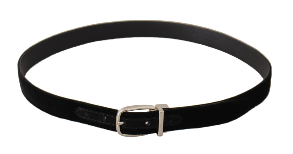 Dolce & Gabbana Velvet Belt with Silver-Tone Buckle in Black