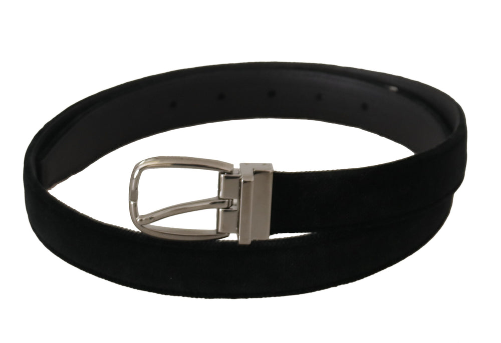 Dolce & Gabbana Velvet Belt with Silver-Tone Buckle in Black