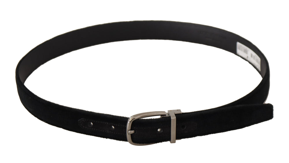 Dolce & Gabbana Velvet Belt with Silver-Tone Buckle in Black