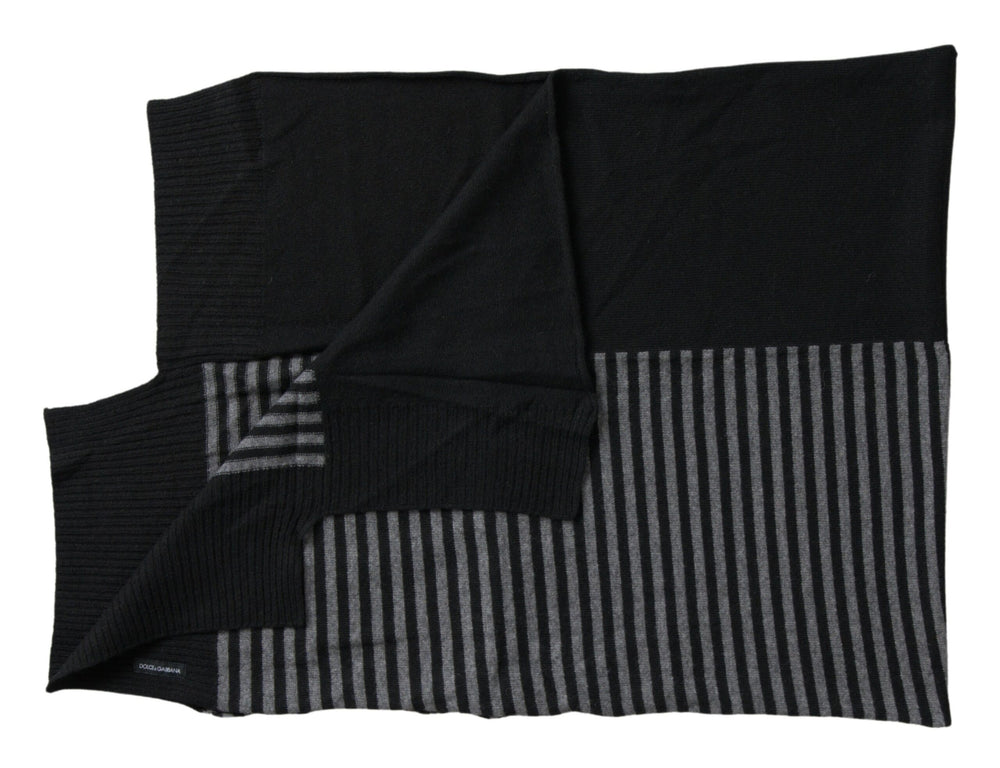 Dolce & Gabbana Striped Wool Blend Neck Wrap Scarf in Black and Grey