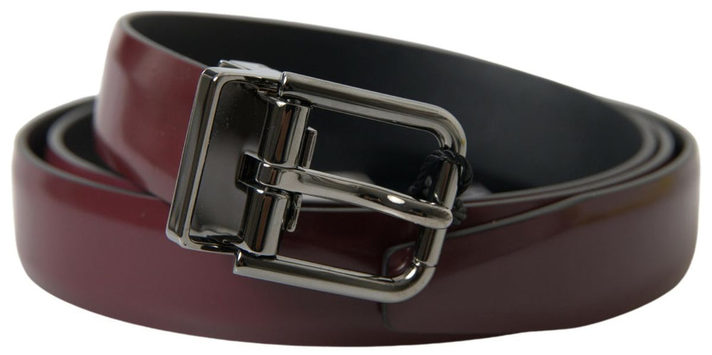 Dolce & Gabbana Leather Belt with Silver Buckle in Bordeaux