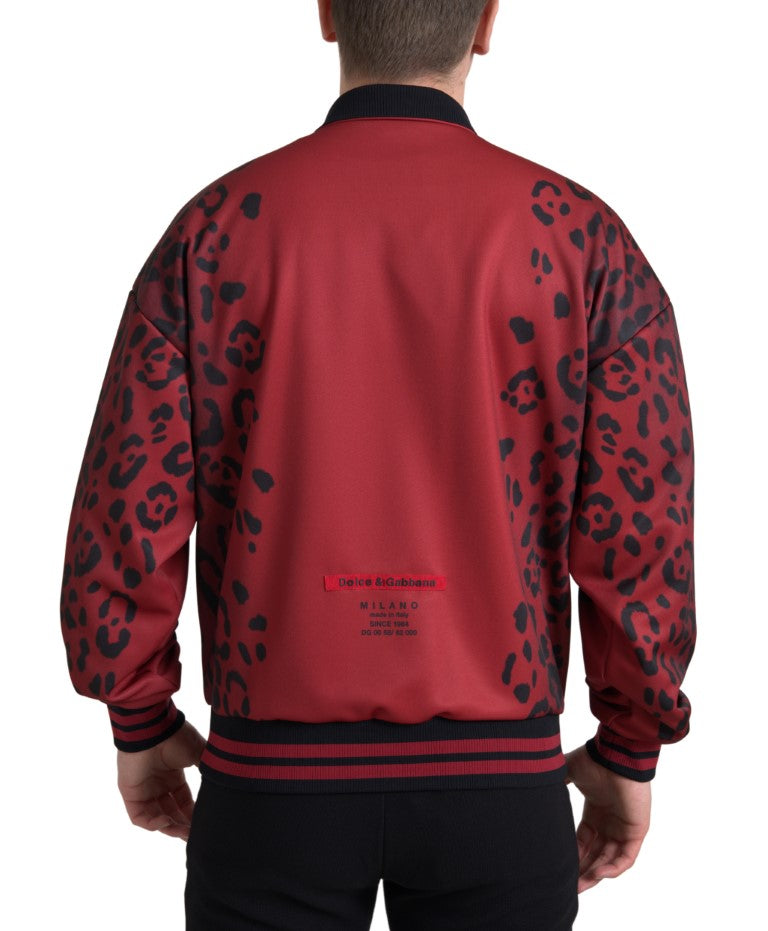 Dolce & Gabbana Polyester Bomber Jacket in Red Leopard Print