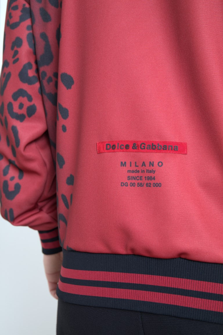 Dolce & Gabbana Polyester Bomber Jacket in Red Leopard Print