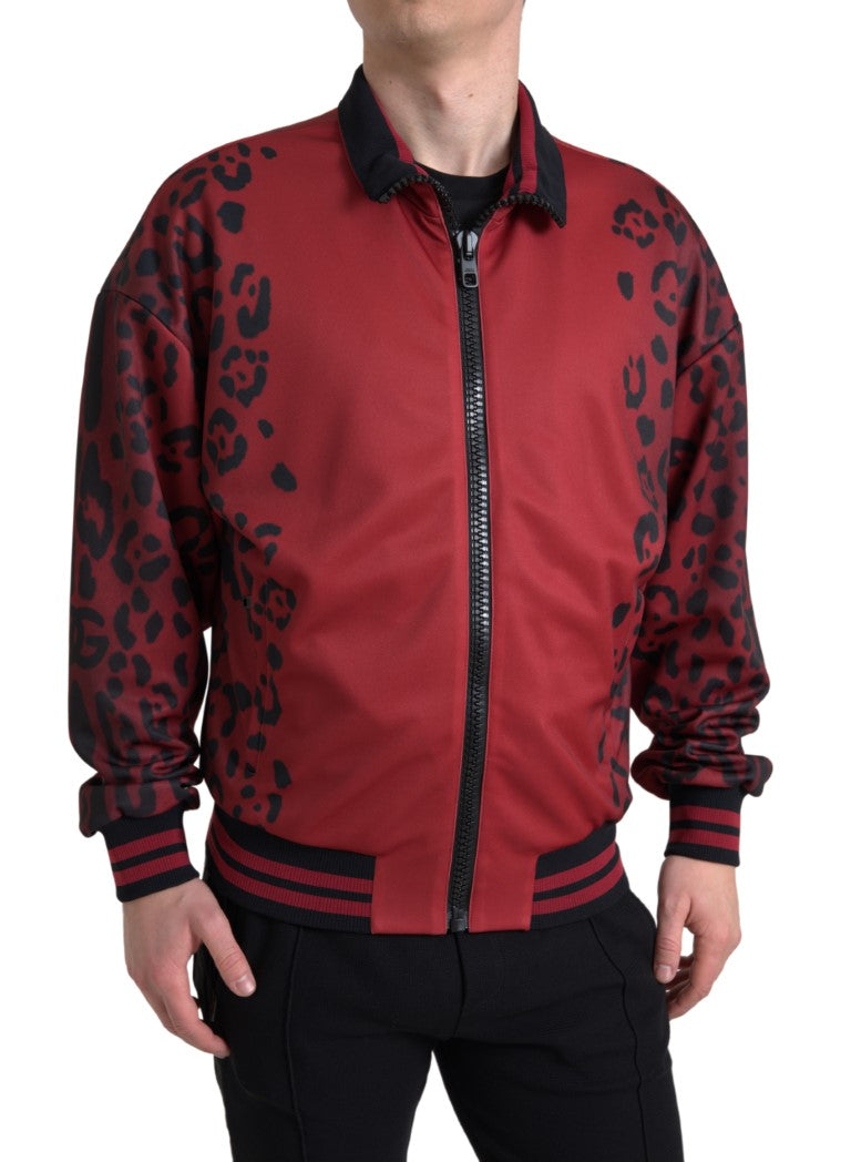 Dolce & Gabbana Polyester Bomber Jacket in Red Leopard Print