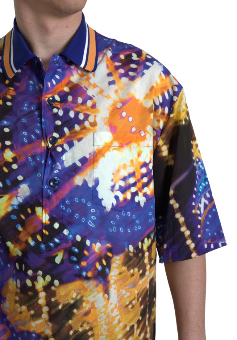 Dolce & Gabbana Luminaire Print Cotton Polo Shirt in Multicolour