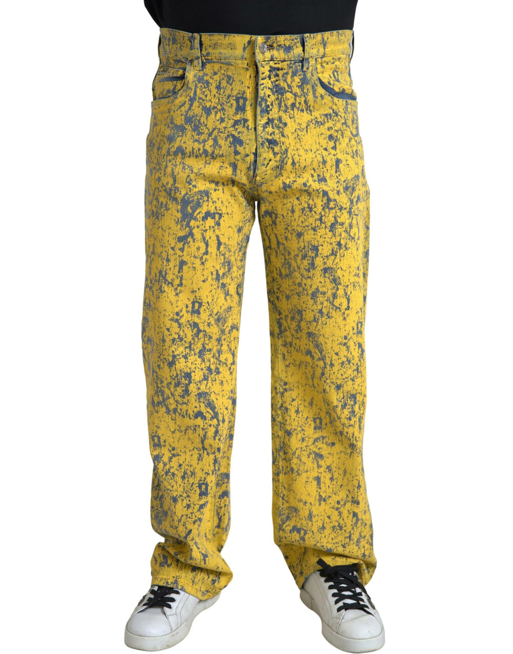 Yellow Cotton Tie Dye Straight Denim Jeans mens luxury fashion - Mens Edit