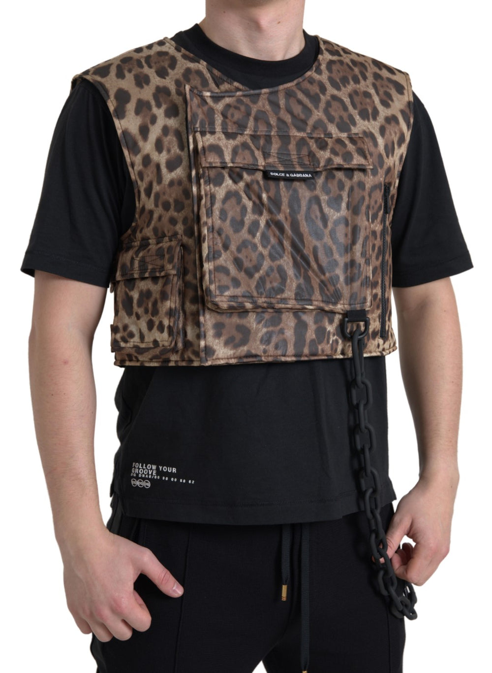 Dolce & Gabbana 100% Silk Sleeveless Polo in Brown Leopard