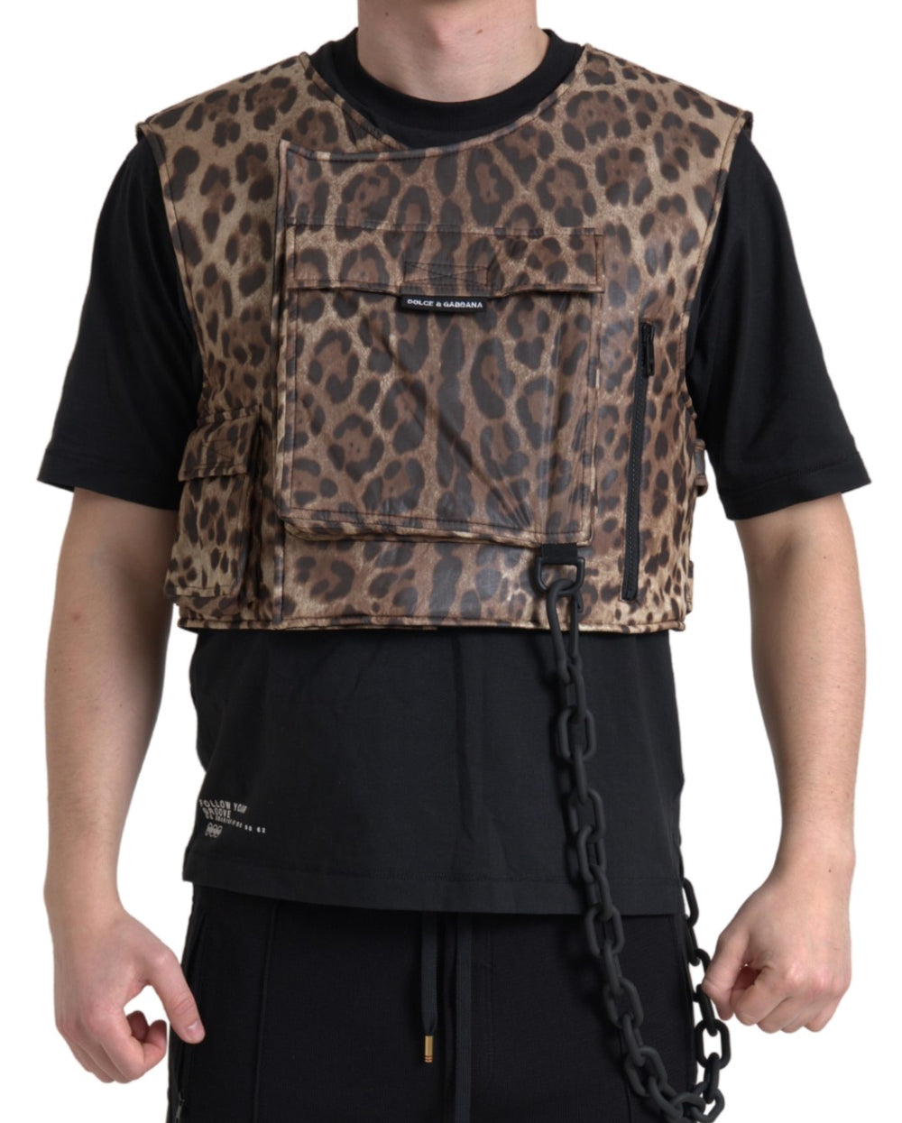 Dolce & Gabbana 100% Silk Sleeveless Polo in Brown Leopard