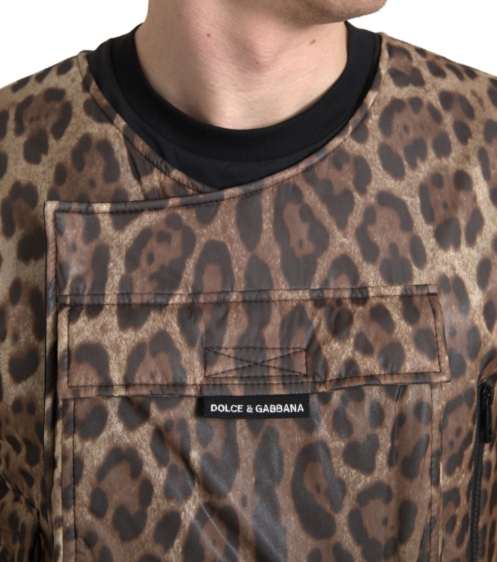 Dolce & Gabbana 100% Silk Sleeveless Polo in Brown Leopard