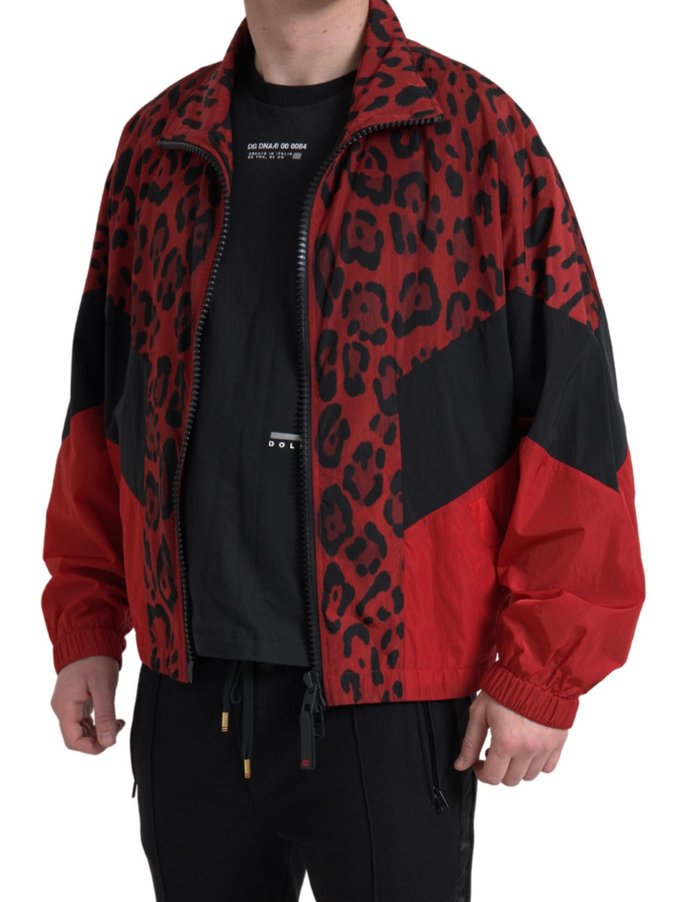 Dolce & Gabbana Nylon Full-Zip Sweater in Red Leopard
