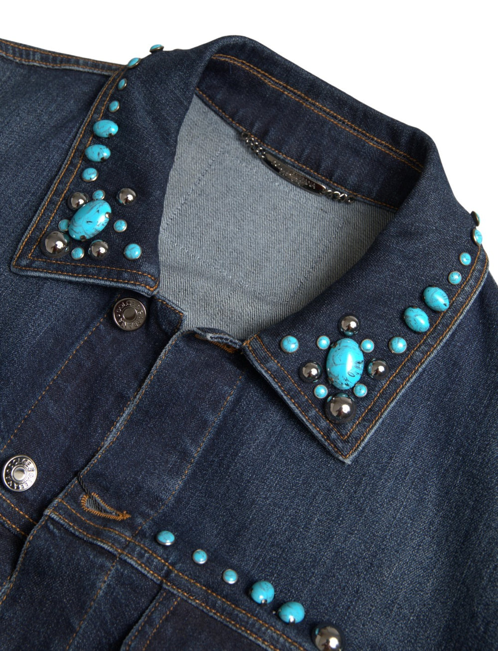 Dolce & Gabbana Denim Jacket with Turquoise Stone Embellishment in Blue