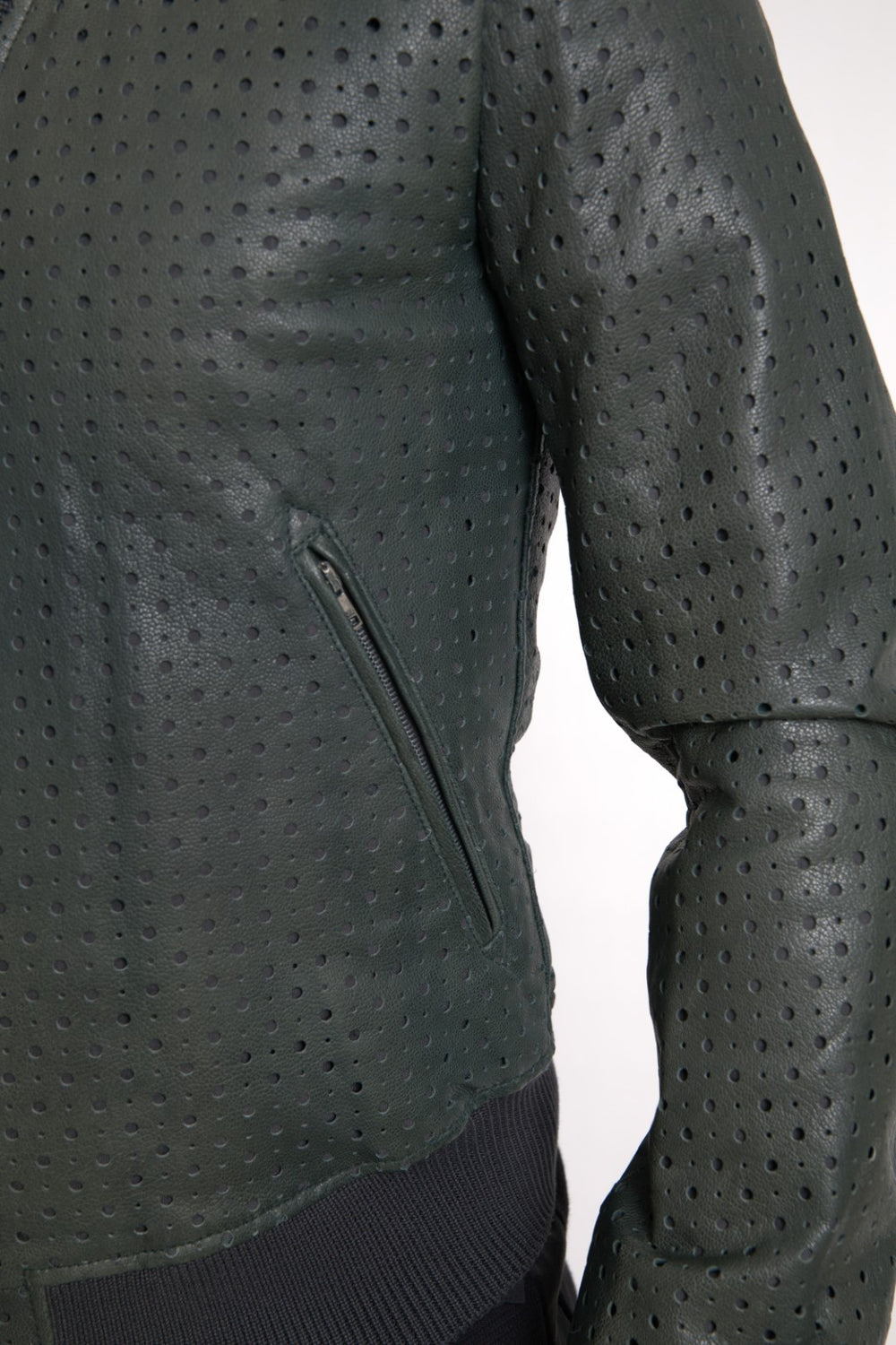 Dolce & Gabbana Perforated Leather Bomber Jacket in Green
