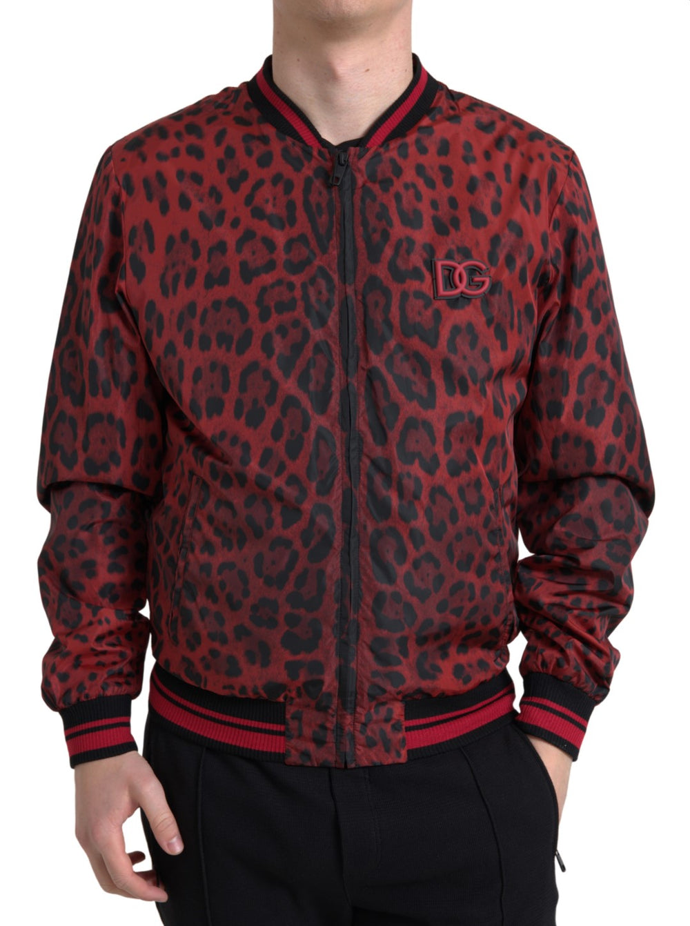 Dolce & Gabbana Nylon Bomber Jacket in Red Leopard Print