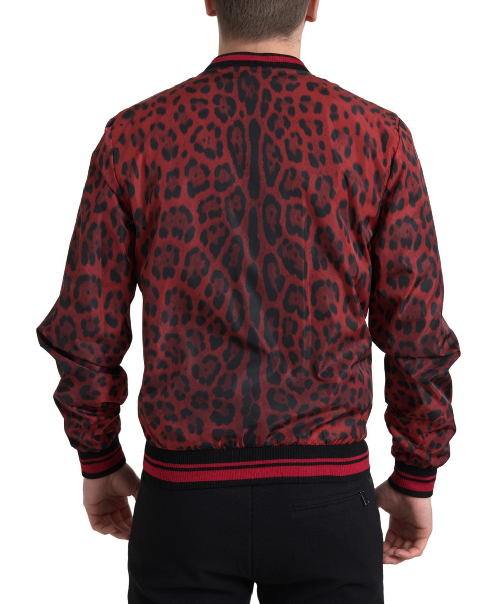 Dolce & Gabbana Nylon Bomber Jacket in Red Leopard Print